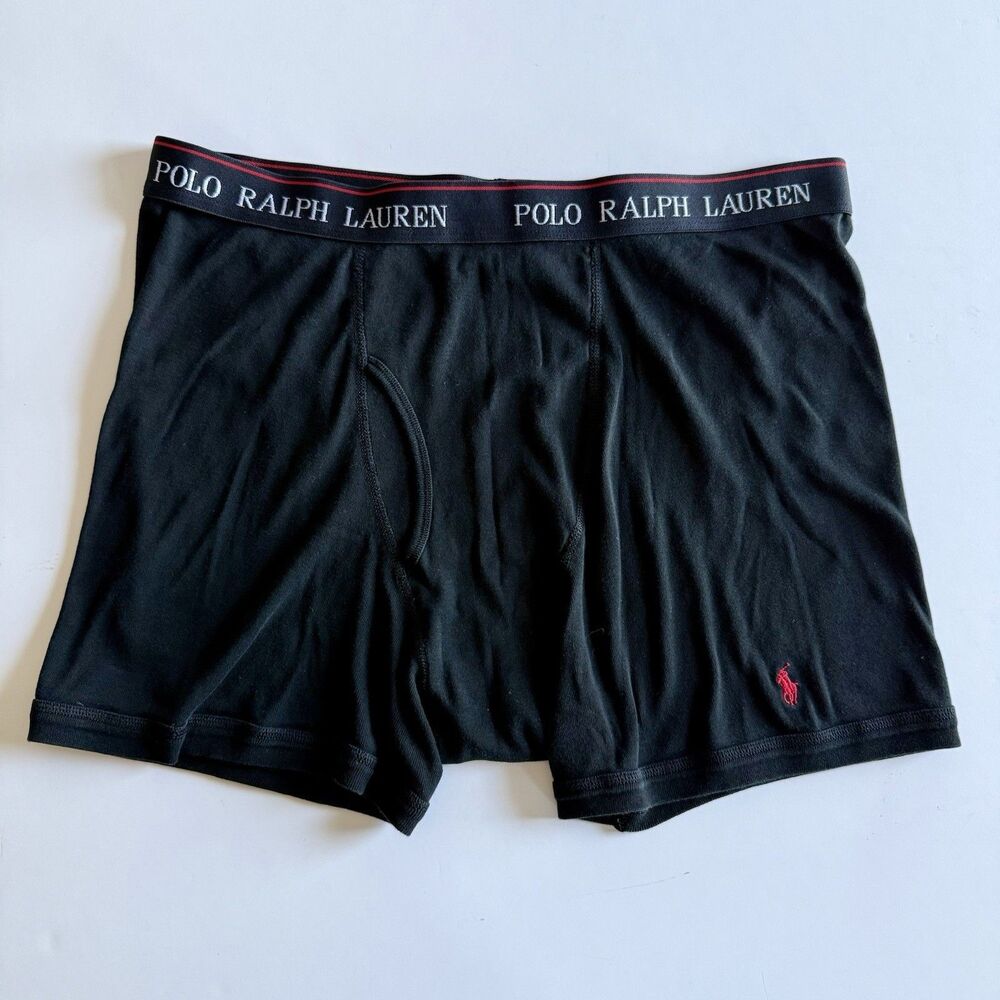 POLO RALPH LAUREN Mens XL Cotton Stretch Boxer Briefs Underwear Black w/Red Pony